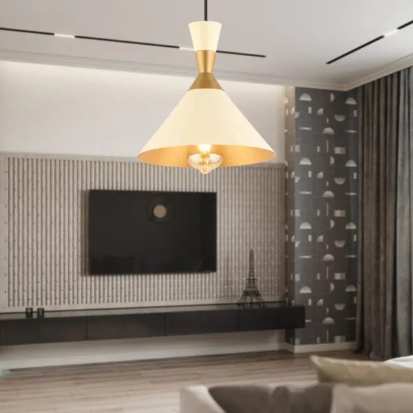 Lampadario a sospensione con cavo MONZA 1xE27/40W/230V Ø 25 cm crema/oro