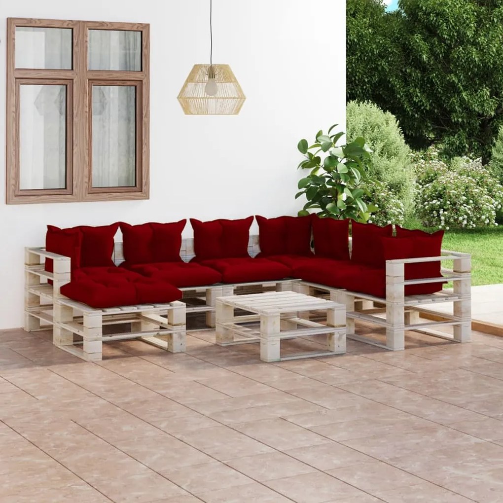 Set divani da giardino pallet 8 pz con cuscini in legno di pino