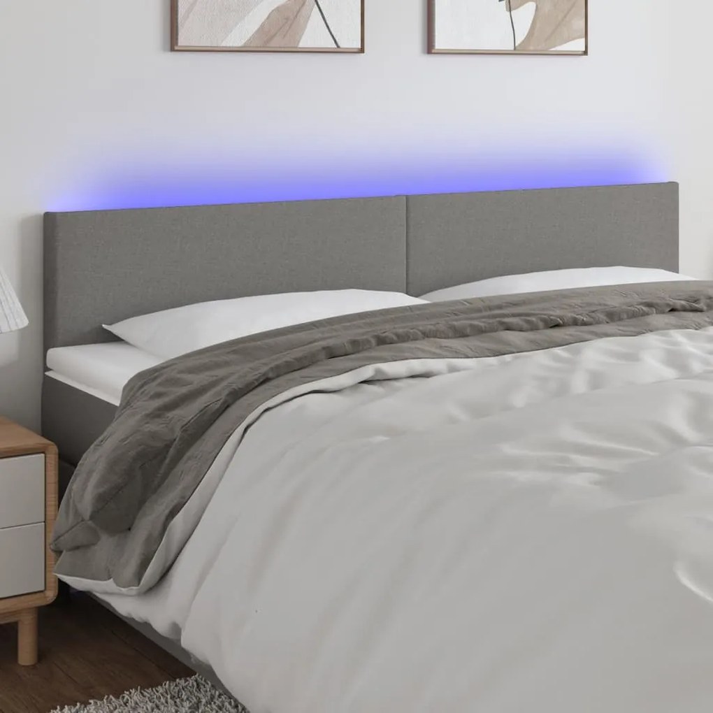 Testiera A Led Grigio Scuro 200x5x78/88 Cm İn Tessuto /