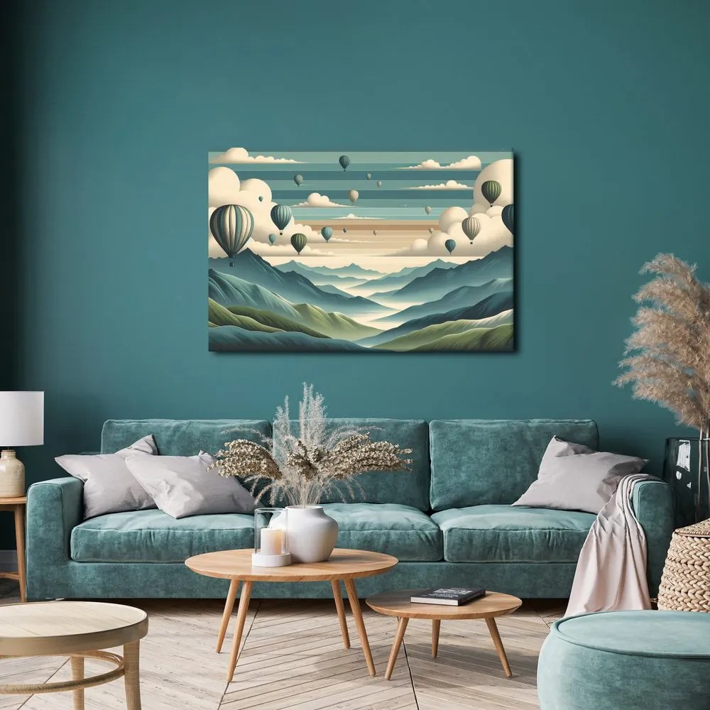 Quadro su tela – Mongolfiere sopra paesaggio montano