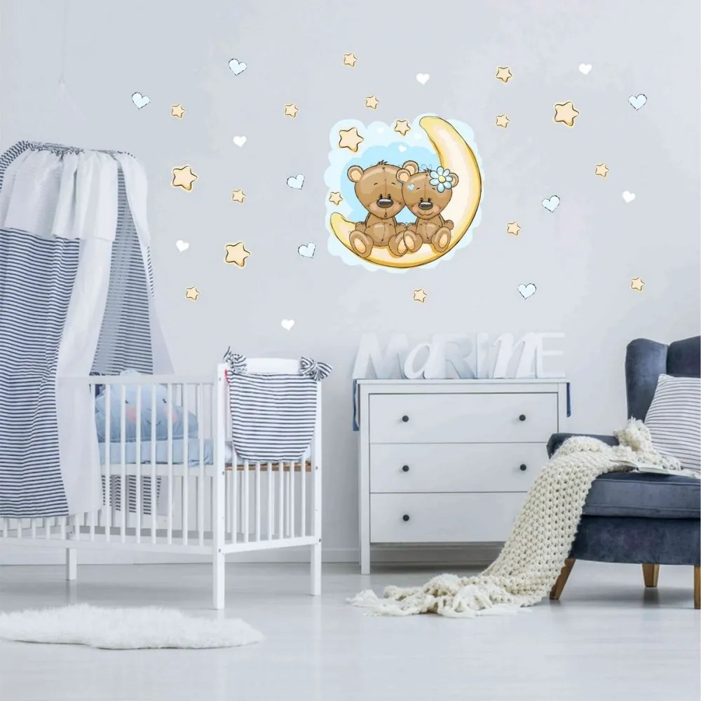 Adesivi - Orsetti sulla luna in colore blu | Inspio