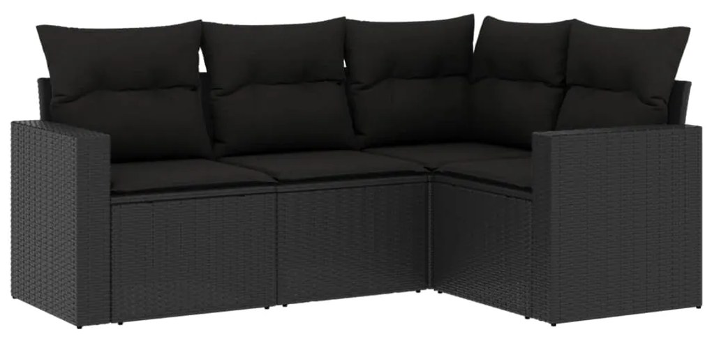 Set divani da giardino 4 pz con cuscini nero in polyrattan