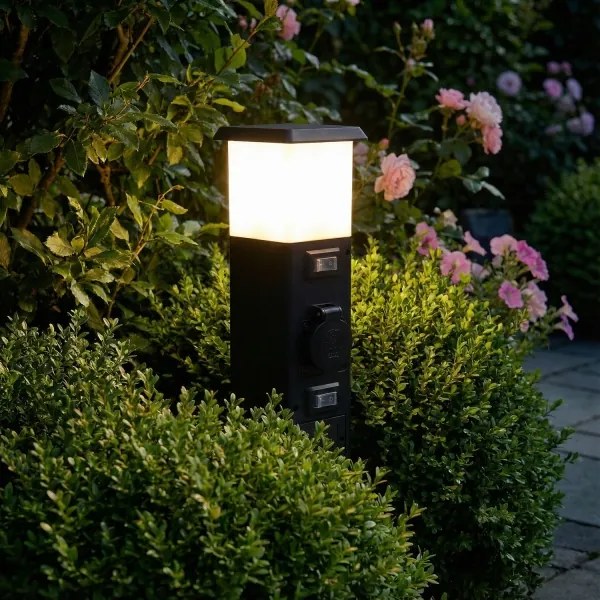 Brilagi - Lampada da esterno con 2 prese SCHUKO, 1x attacco E14 (max 15W), 230V, IP44, nera