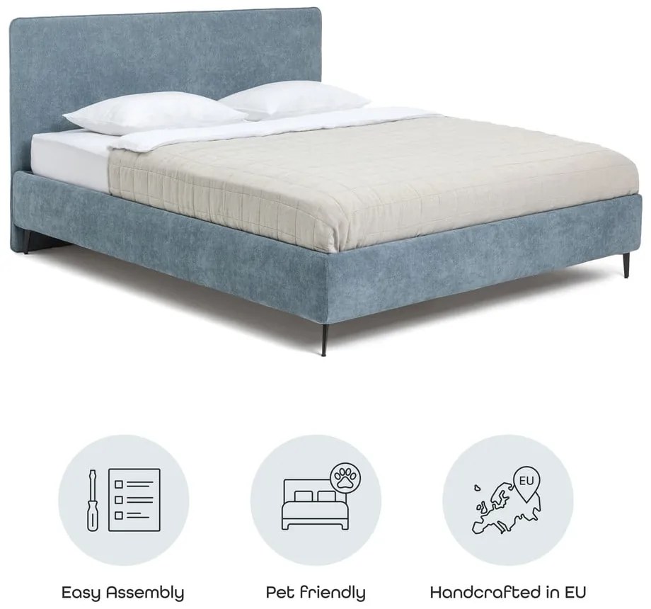 Letto matrimoniale imbottito blu con rete inclusa 180x200 cm Noira Slim – Bonami Selection