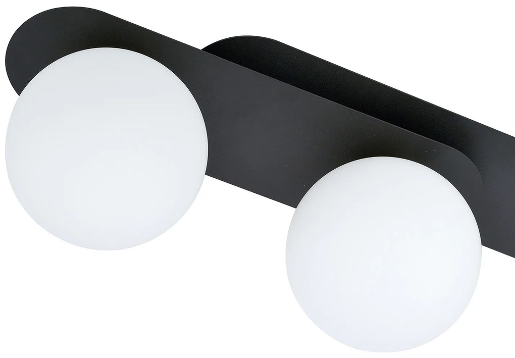 Plafoniera Minimal 3 Luci Teia In Acciaio Nero E Sfere Vetro Opale