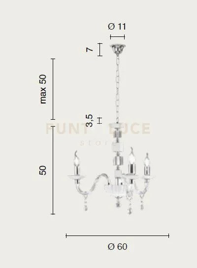 Lampadario livia 3 luci fume'- trasparente e cromo attacco e14 d.60cm