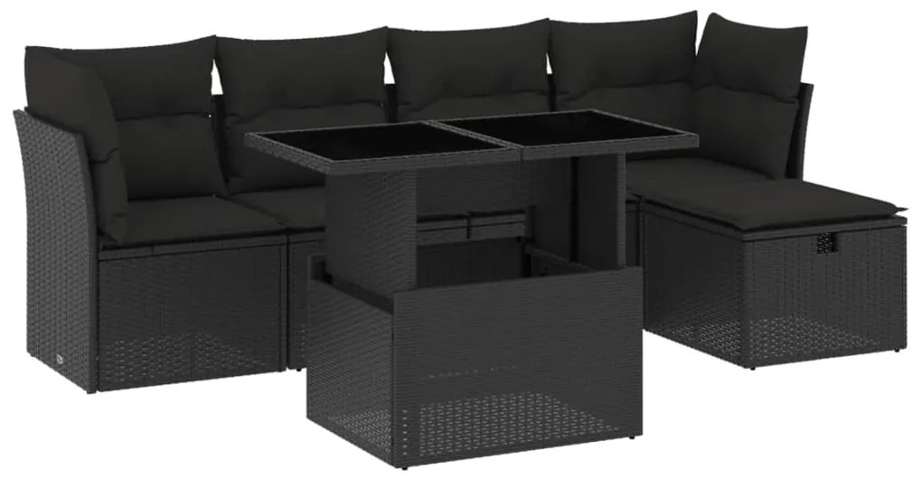 Set divano da giardino 6 pz con cuscini nero in polyrattan