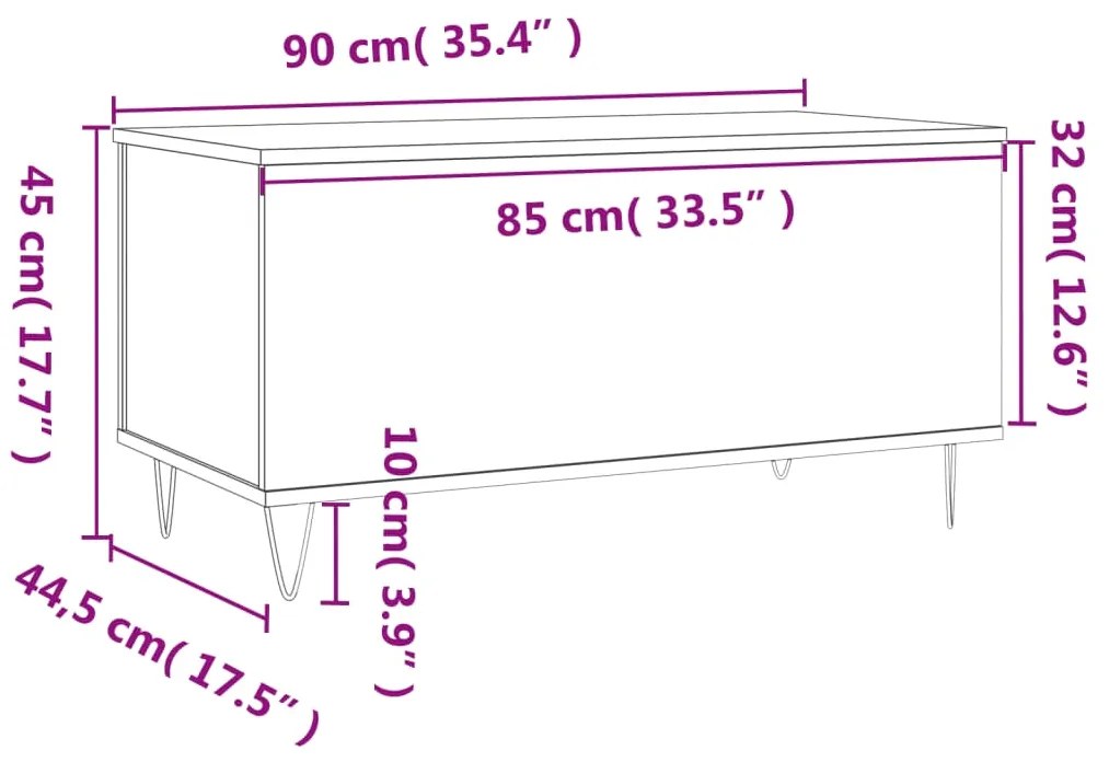 Tavolino Salotto Bianco Lucido 90x44,5x45 cm Legno Multistrato