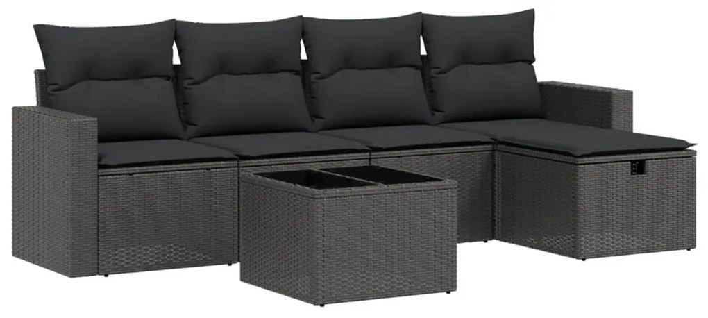 Set divano da giardino 6 pz con cuscini nero in polyrattan