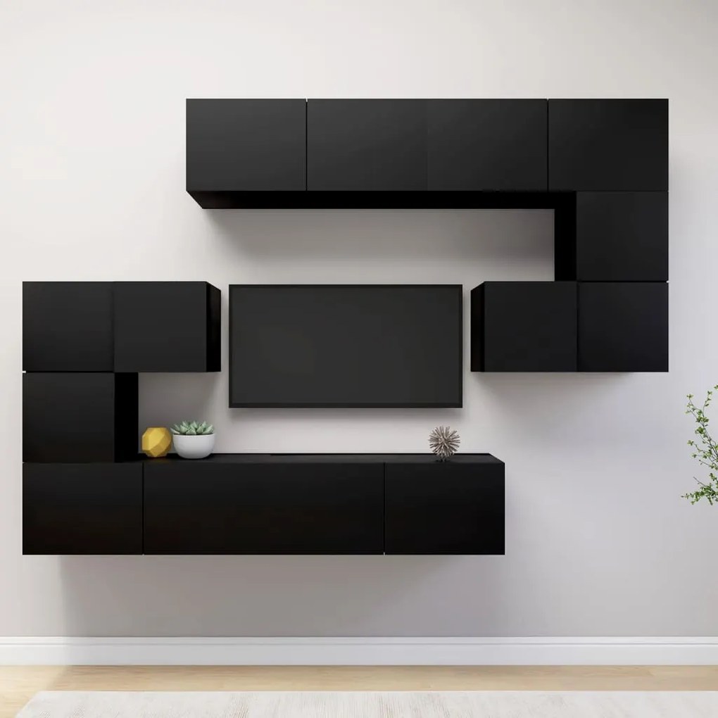 Set Di Mobili Porta Tv 8 Pz Nero İn Legno Multistrato /