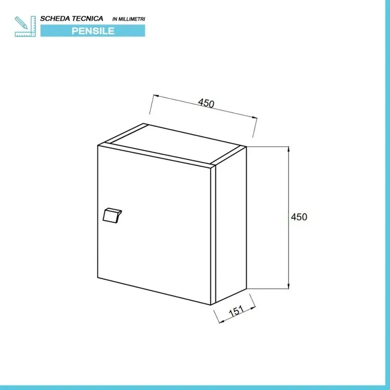 Pensile bagno 45 cm rovere grigio anta reversibile