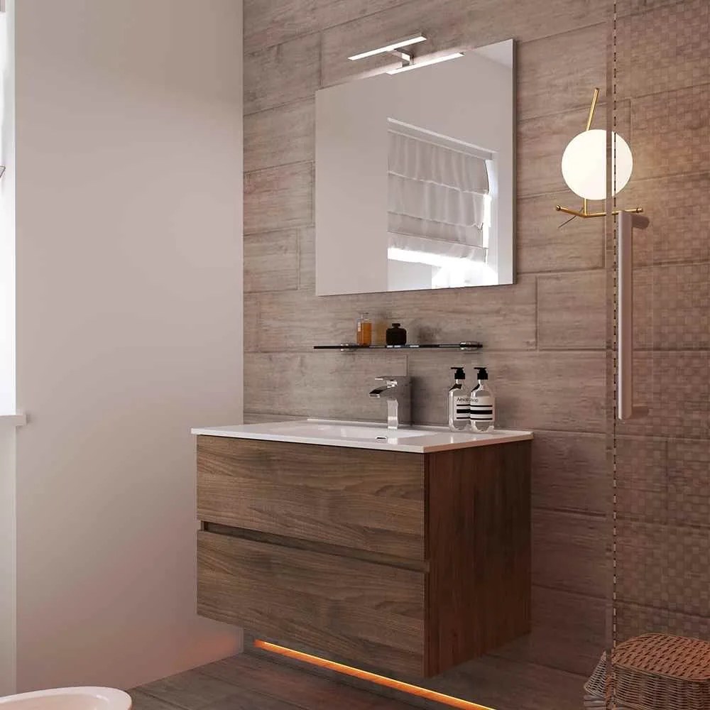 Mobile bagno sospeso due cassetti noce con specchio Roxy