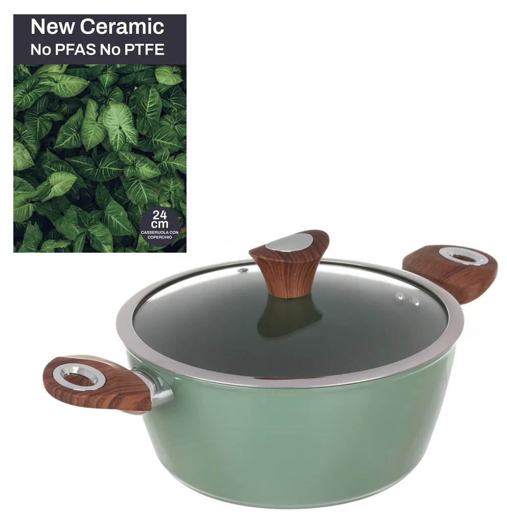 Casseruola 24 cm con coperchio verde New Ceramic