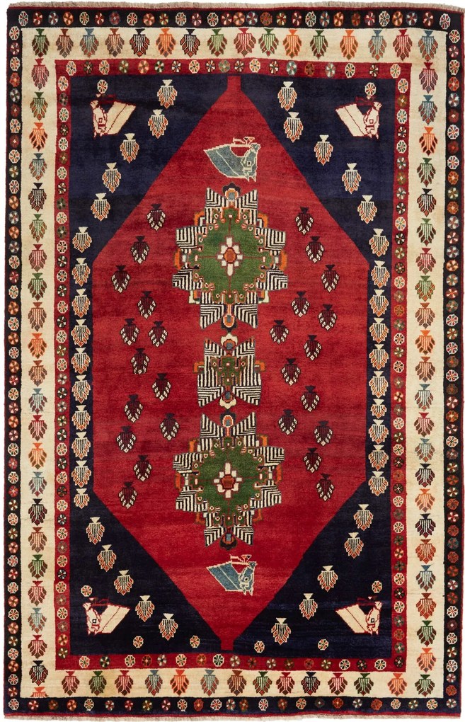 Shiraz Tappeto 160x240 Rosso (Iran) Annodato A Mano