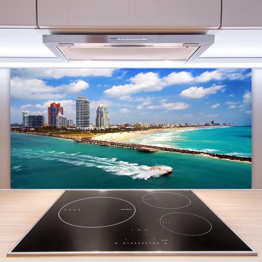 Pannello cucina paraschizzi Paesaggio della città della spiaggia del mare 100x50 cm