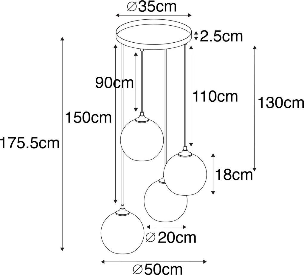Lampada a sospensione intelligente nera con vetro fumé incl. 4 Wifi A60 - Wallace