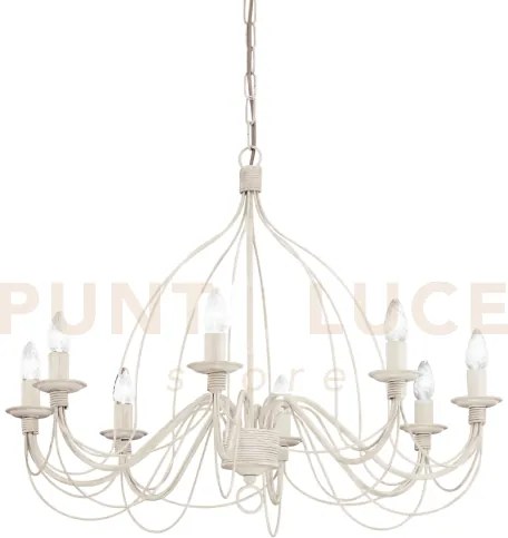 Corte lampadario sospeso bianco antichizzato 8 luci attacco e14