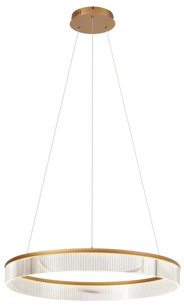 Lampada a sospensione moderna ottone 78 cm con LED dimmerabile a 3 livelli - Anello Chandelier