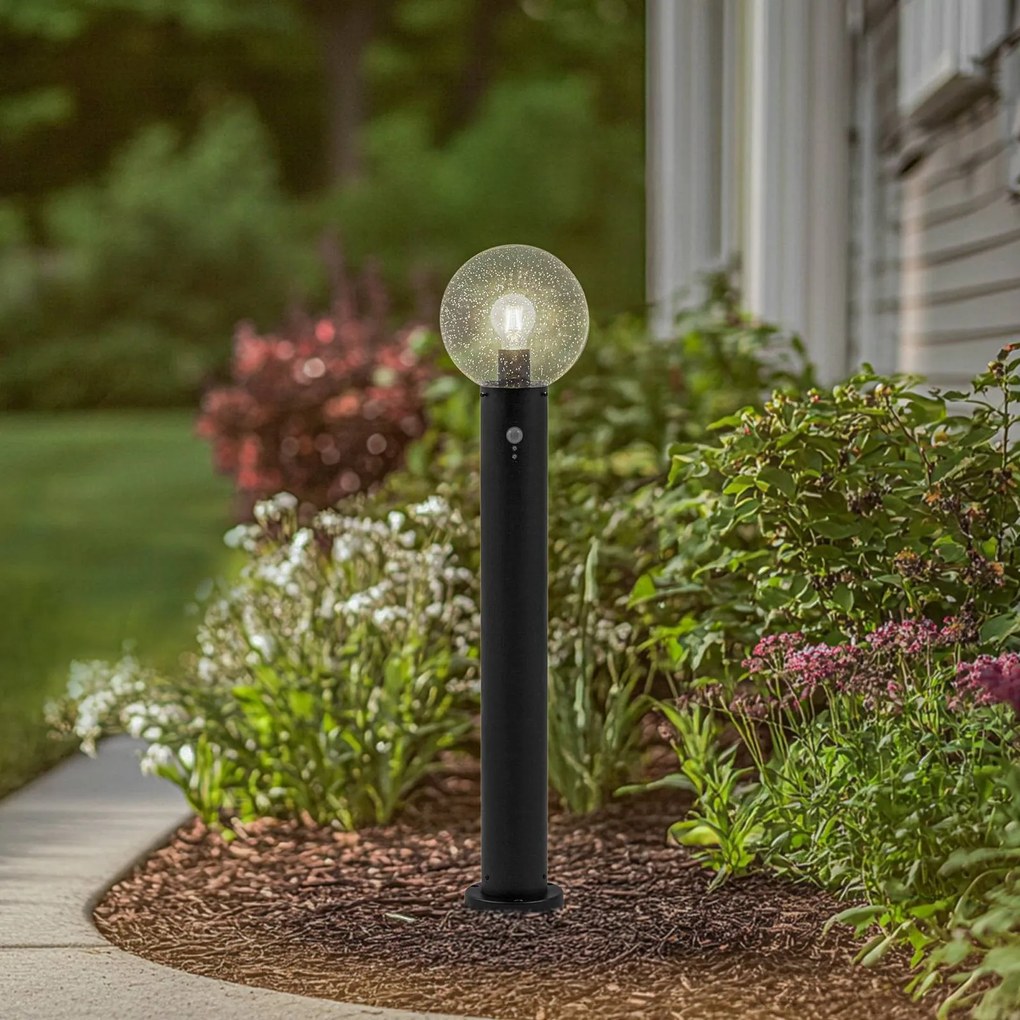 Lindby lampione Dangan, trasparente, 90 cm, vetro, sensore