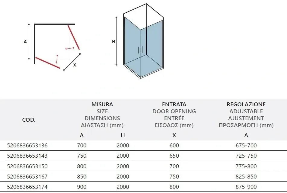 Box Doccia Fumè H200 Doppia Battente Profili Neri