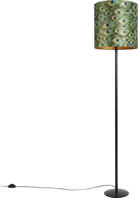 Lampada da terra nera con paralume in velluto pavone oro 40 cm - Simplo