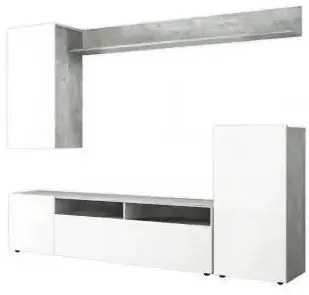 Parete Soggiorno Bridge Bianco Lucido e Grigio Cemento cm 207 x 34 x 170 h