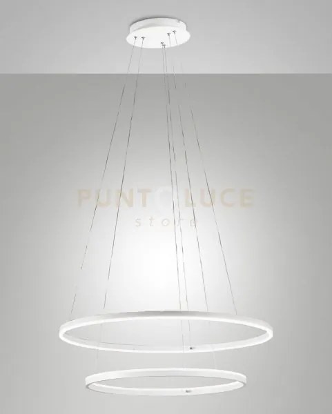 Giotto sospensione bianca d.80+d.60cm a led 3000k - 65w - 7050 lm d...