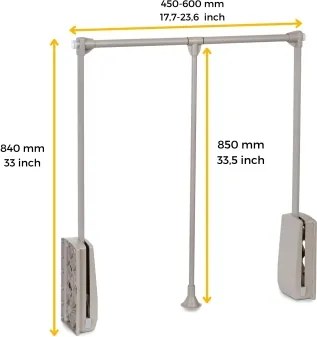 Appendiabiti regolabile per armadio 45 - 60 cm grigio pietra in Acciaio e Tecnoplastica