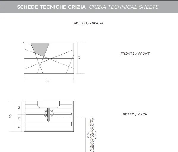 Mobile da bagno sospeso moderno base 80 CRIZIA con lavabo GRIGIO OPACO