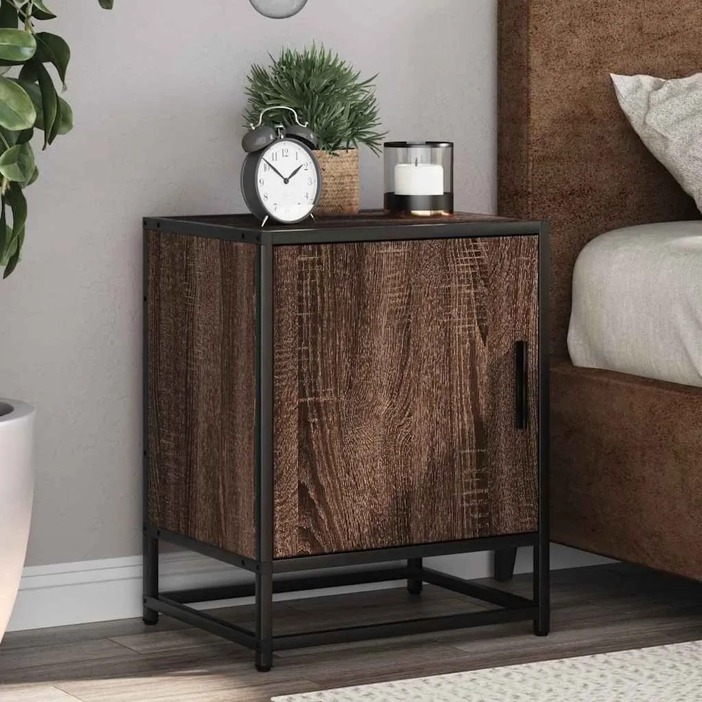 Comodini Rovere Marrone 2 Pz Legno Multistrato E Metallo /