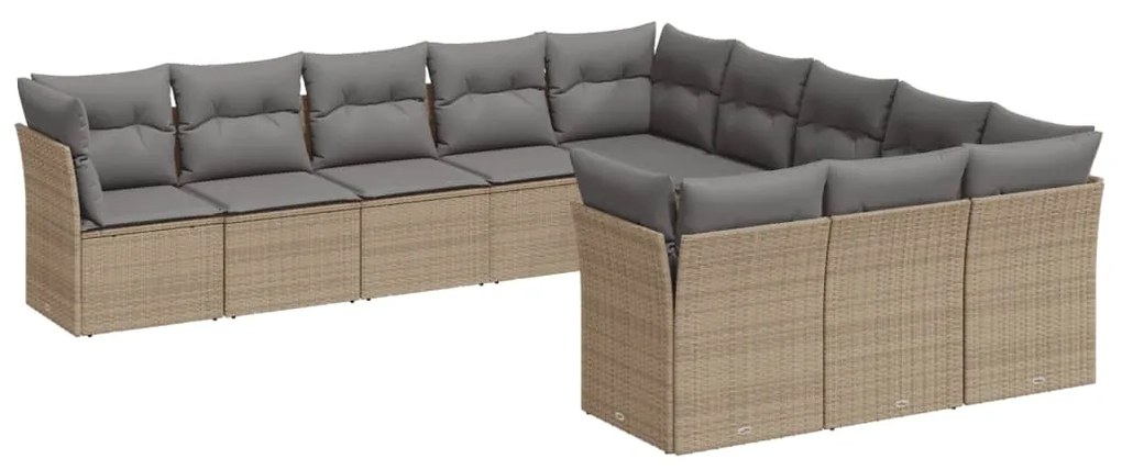 Set Divani da Giardino 11 pz con Cuscini Beige in Polyrattan