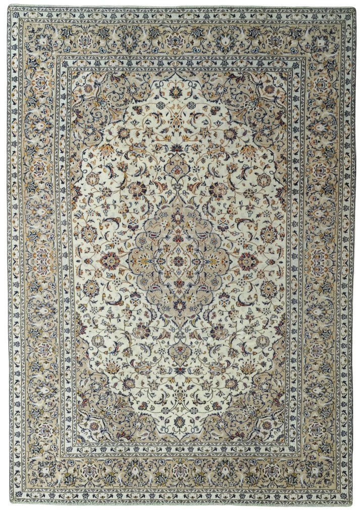 Kashan Tappeto 240x350 Beige (Iran) Annodato A Mano