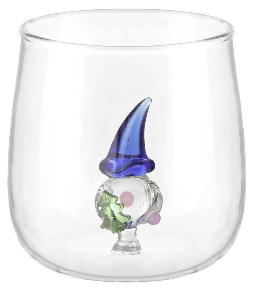 Bicchiere acqua gnomo blu vetro borosilicato