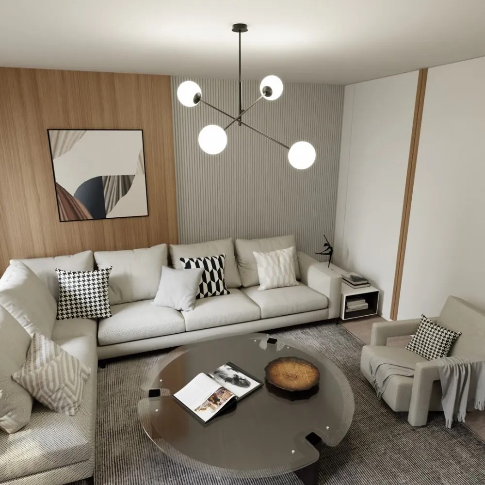 Lampadario a Sospensione in Acciaio e Vetro LINEAR 4 Nero 4xE14 Colore delle Sfere Bianco