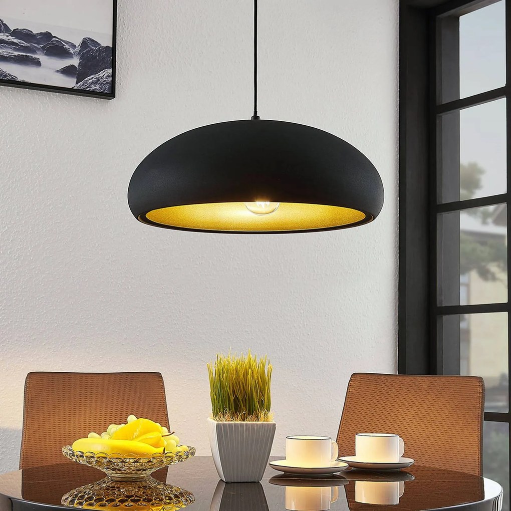 Lindby Gerwina lampada a sospensione, nero/oro, metallo, 40 cm, E27