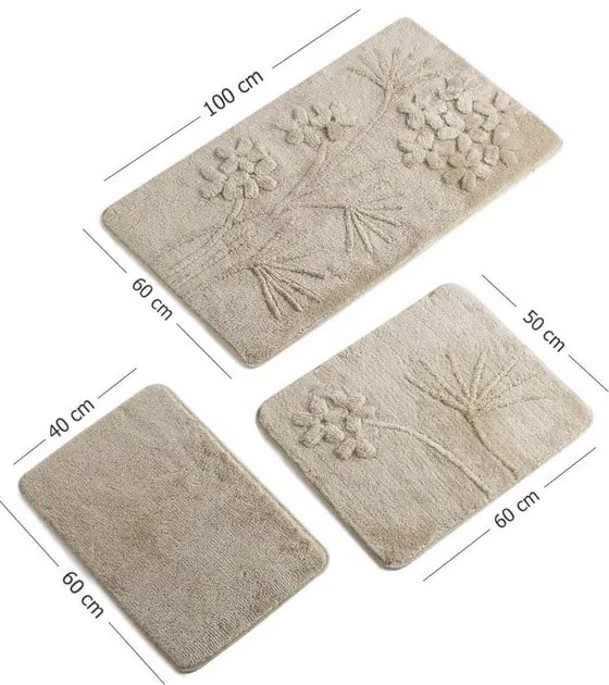Set di 3 tappetini da bagno beige Orkide - Foutastic