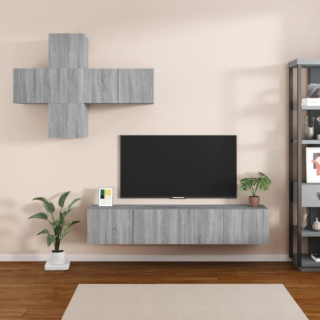 Set Di Mobili Porta Tv 7 Pz Grigio Sonoma İn Legno Multistrato /