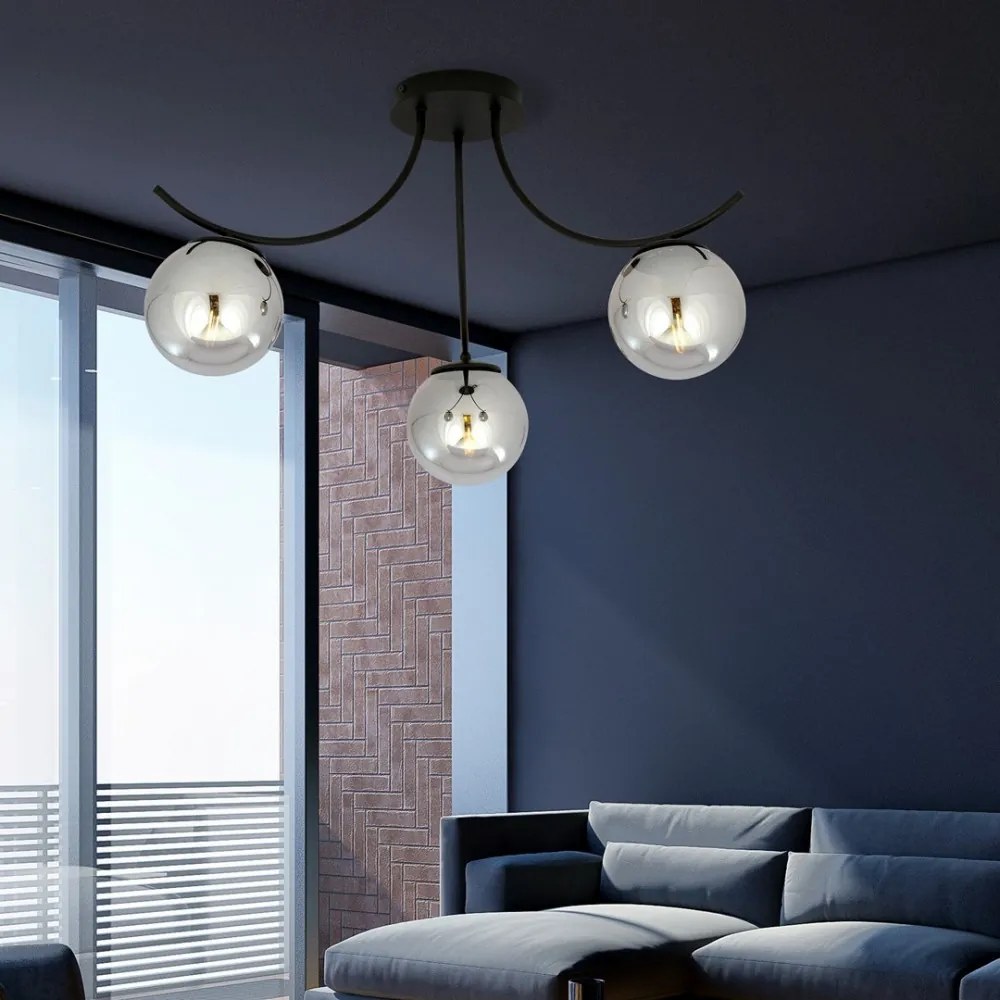 Lampadario da Soffitto in Acciaio e Vetro BOSTON 3 Nero 3xE14 Colore delle Sfere Grafite