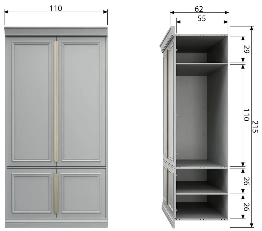 Armadio grigio chiaro in pino massiccio 110x215x62 cm Organize – WOOOD