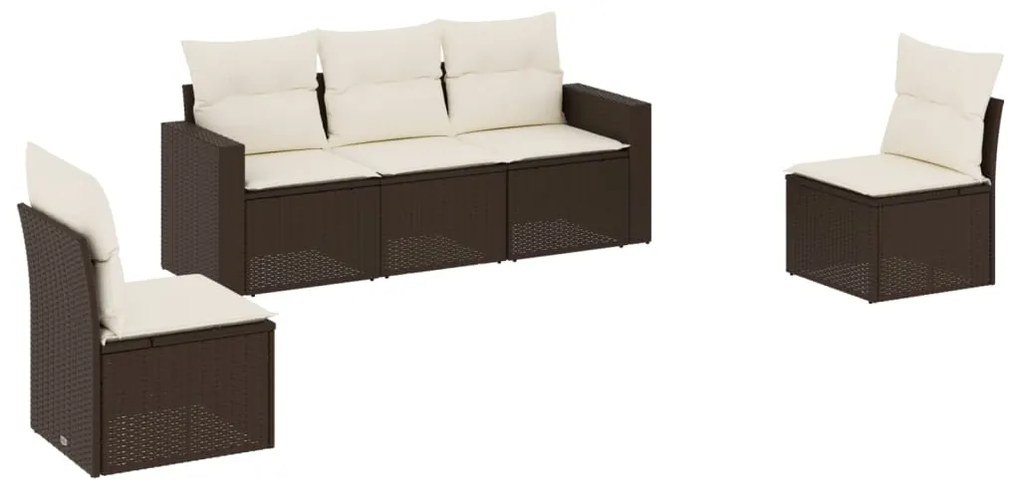 Set divano da giardino 5 pz con cuscini marrone in polyrattan