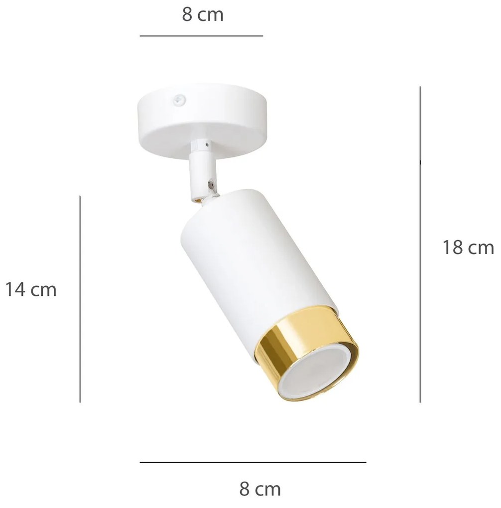 Faretto Orientabile 1 Luce Hiro A Cilindro In Acciaio Bianco E Oro