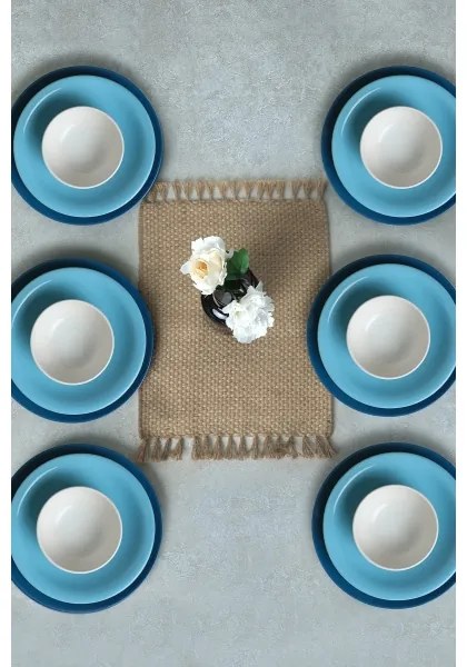 Set da tavola 18 pezzi, blu/bianco, in ceramica