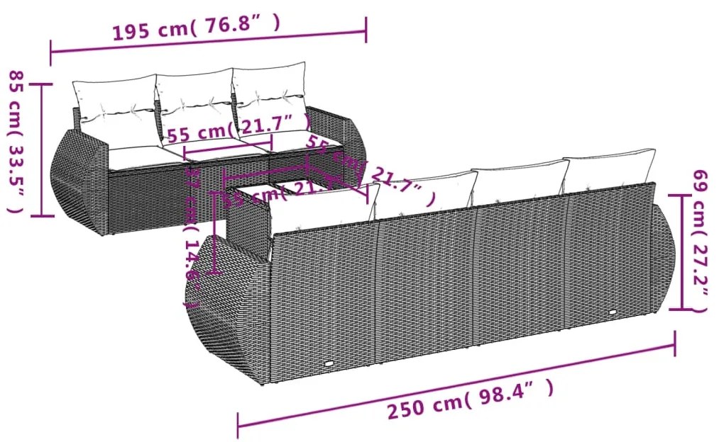 Set Divani da Giardino con Cuscini 8 pz Nero in Polyrattan