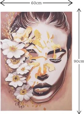 Quadro 60x90 cm moderno su tela verticale tema donna e fiori