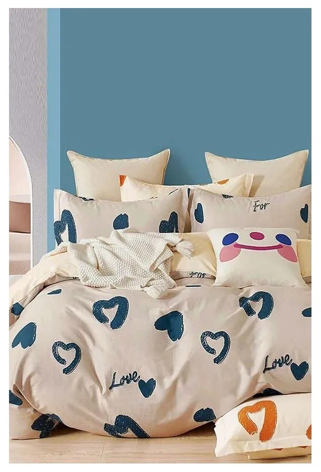 Biancheria da letto beige in cotone renforcé per letto matrimoniale/per letto esteso con lenzuolo incluso/4 pezzi 200x220 cm Amore – Mila Home