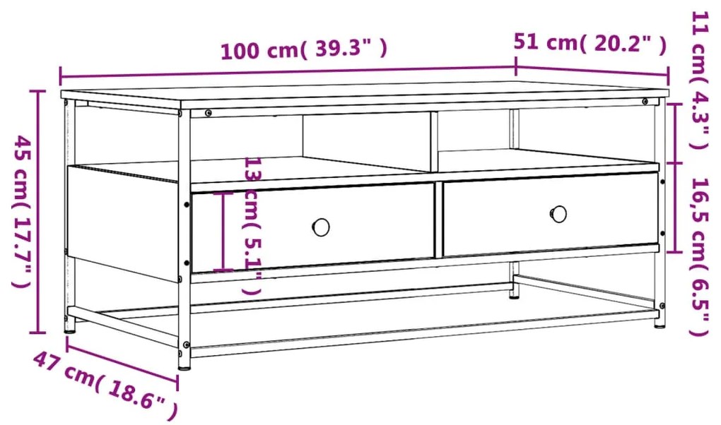 Tavolino da Salotto Grigio Sonoma 100x51x45cm Legno Multistrato