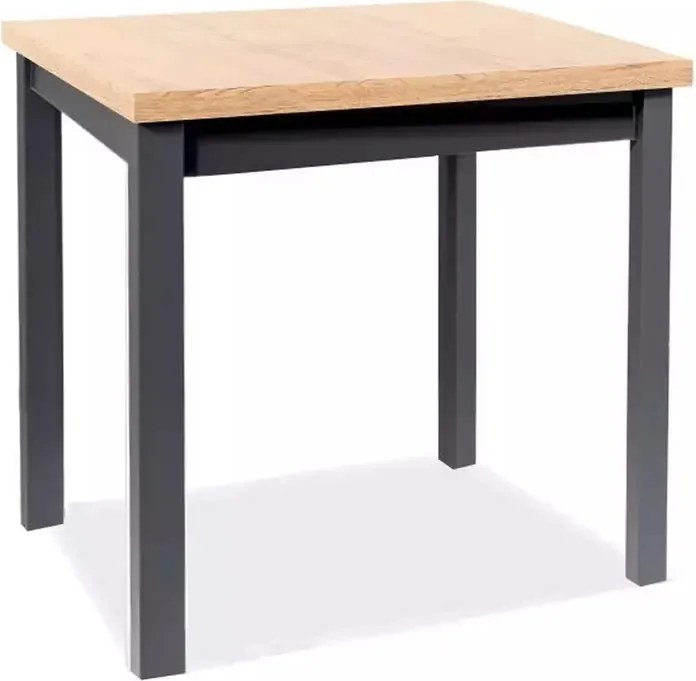 Tavolo Adam in MDF nero opaco e piano laminato effetto rovere Artisan – 80x80 cm