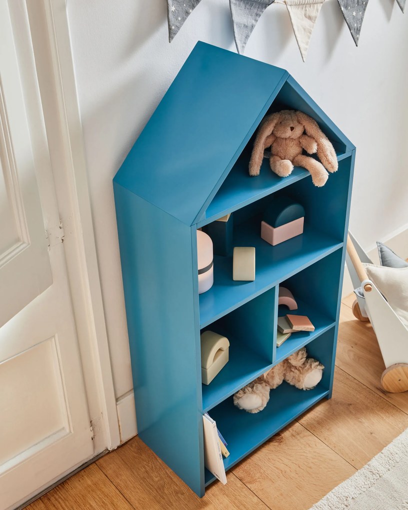 Kave Home - Libreria a casetta per bambini Celeste in MDF blu 50 x 105 cm