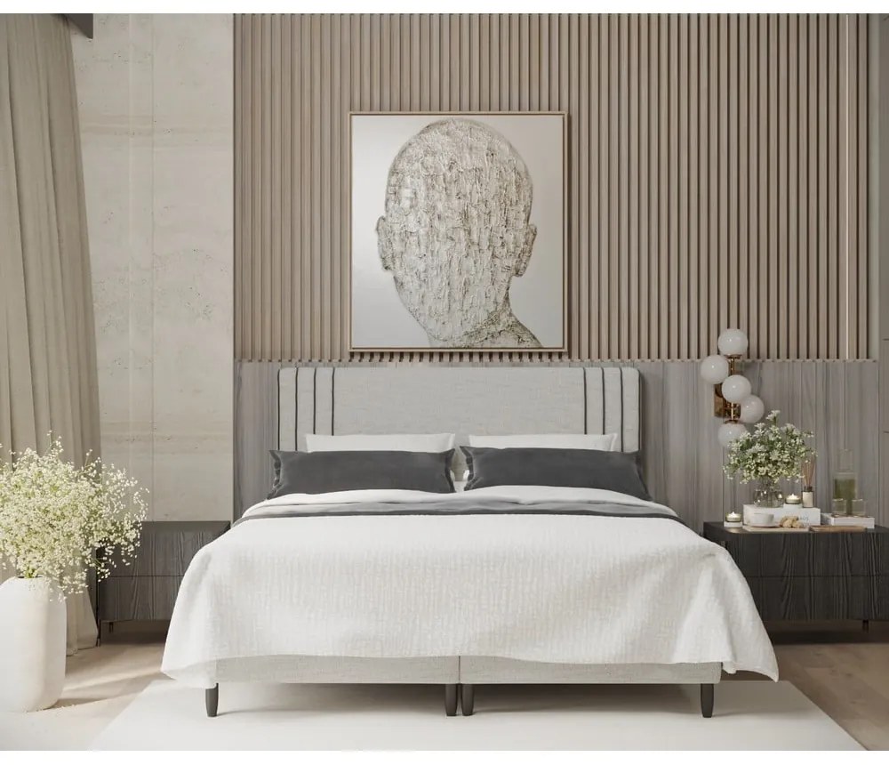 Letto matrimoniale imbottito grigio chiaro con contenitore 200x200 cm Musca - Maison de Rêve