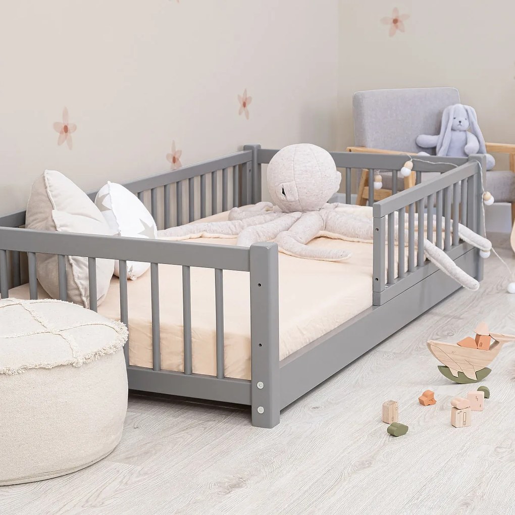 Letto basso per bambini Montessori Ourbaby - grigio - 140x70 cm